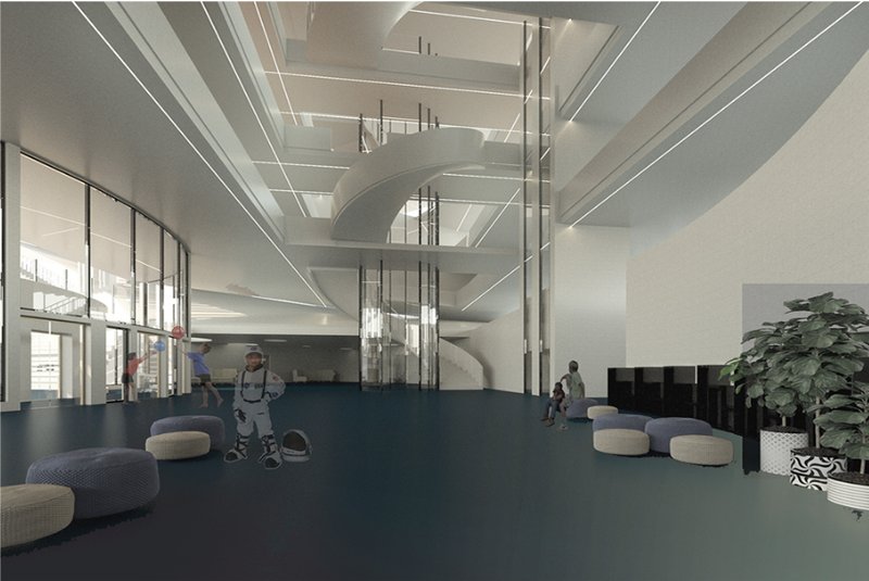 Immersive Interior Spaces – A grand atrium with fluid architecture, fostering a dynamic and interactive experience for young visitors.