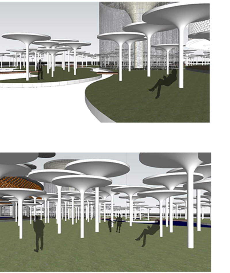 Tree-Like Canopies – Providing shade and a park-like atmosphere within the urban cemetery landscape.