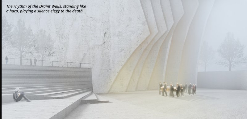 &nbsp; Processional Entry at Draint Walls Curved Draint Walls create a solemn, harp-like rhythm—an architectural elegy to life and death.