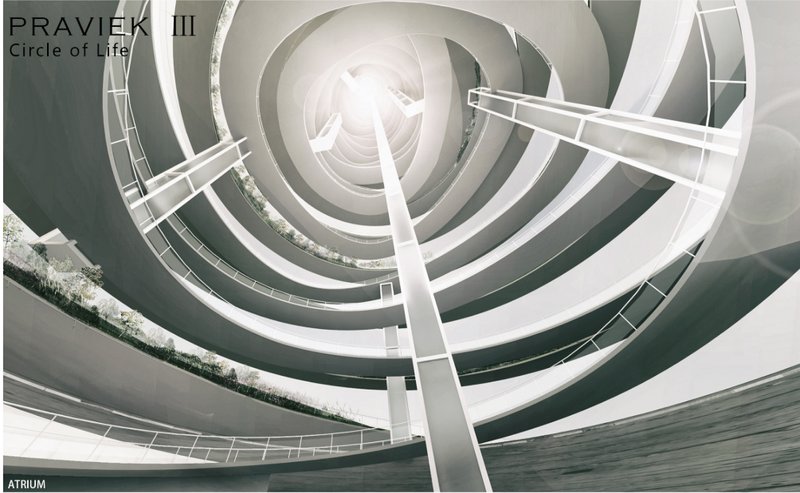 Atrium of Light – A mesmerizing spiral of open spaces fostering remembrance and connection.