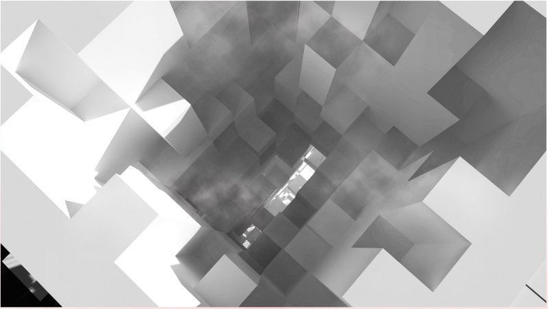 A dramatic interior void reveals the spatial choreography of suspended modularity.