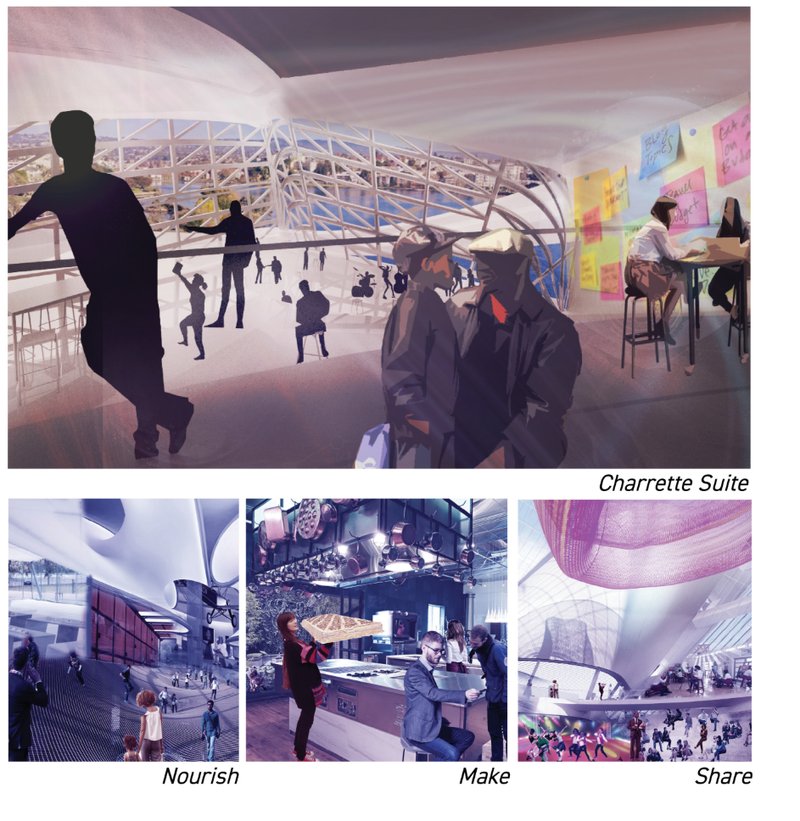 Narrative section highlighting diverse programs across levels, from labs to social spaces.