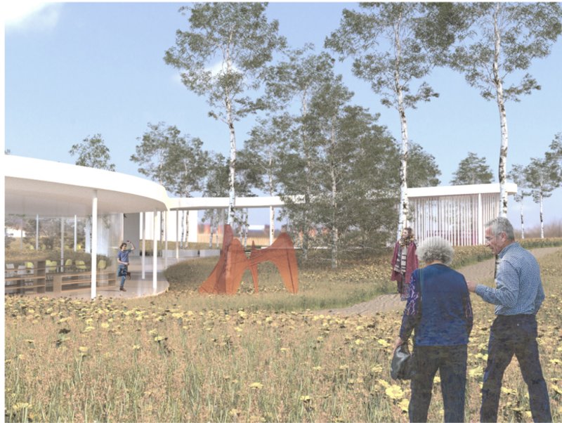 Visitors interacting with sculptures and spaces designed for social engagement.