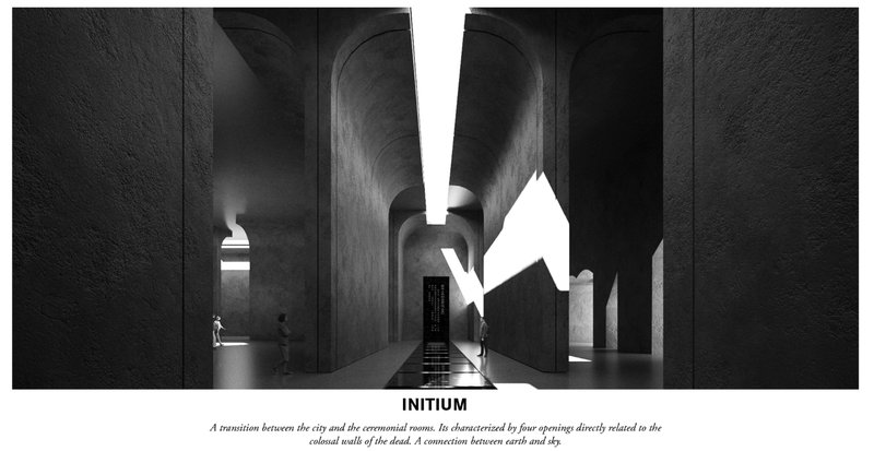 A sacred threshold space marking the passage from the city into the ceremonial depths below.