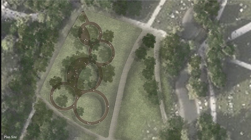 Circular platforms woven into the landscape preserve greenery and enable smooth circulation.