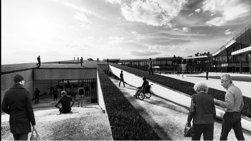 Inclusive circulation through gentle slopes, promoting accessibility and social equity in design.