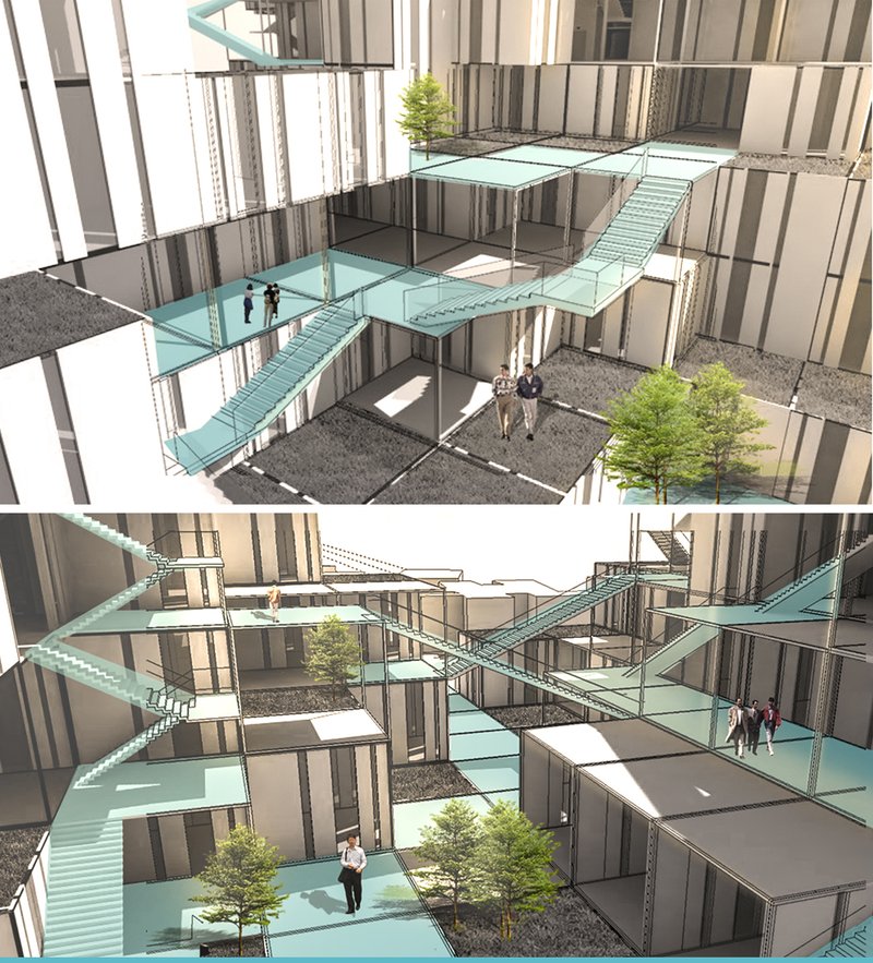 Layered modules and skywalks foster movement, memory, and moments of reflection within a living architectural system.