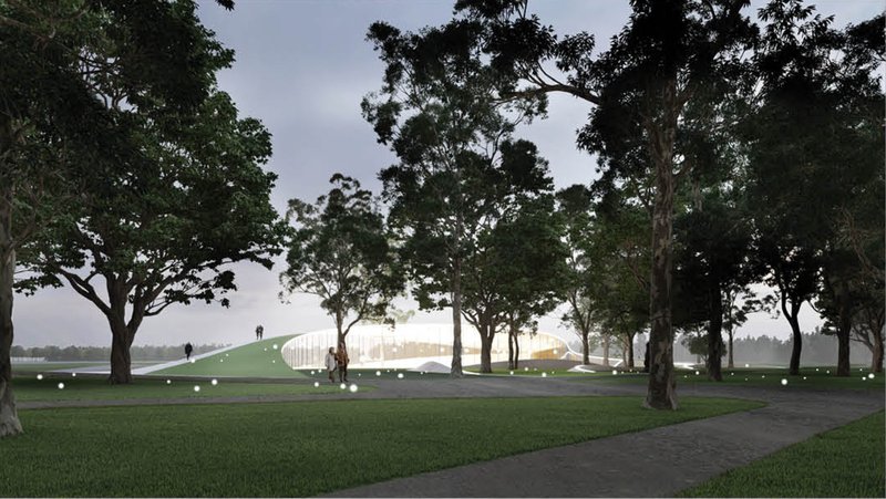 Circular cutouts and glazed walls frame nature, creating a calming, immersive indoor-outdoor experience.