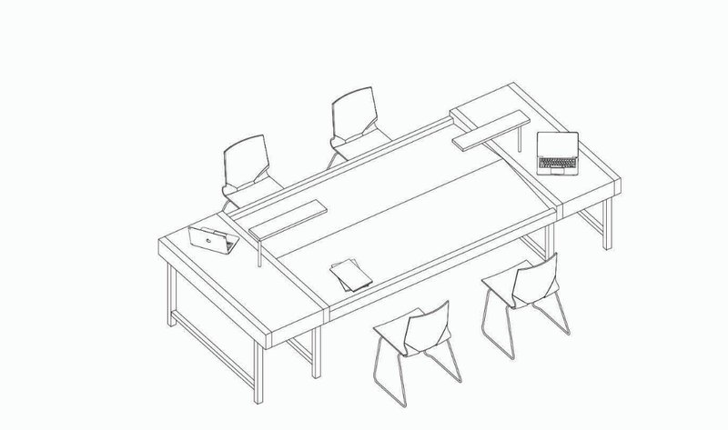 Custom-designed communal desk that supports posture and peer interaction.