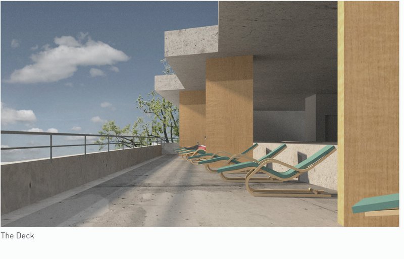 Open-air terrace designed for relaxation, informal reading, and sunlight breaks.