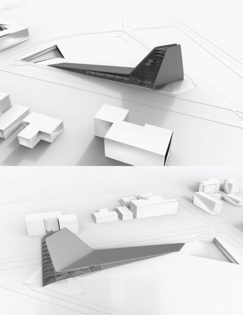 Strategic site planning merges the tower into the urban context with a fluid, grounded footprint.