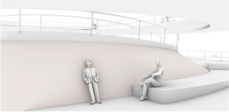 Subtle design details offer places to lean, rest, and converse comfortably.