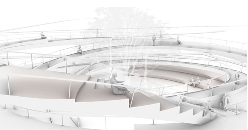 Multi-level spirals create layered movement while preserving accessibility.