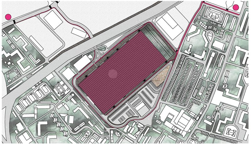 A detailed top-down layout emphasizing connectivity, accessibility, and sustainability within the site.