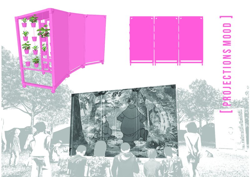 Totem transforms into a projection wall, bringing culture and community into interstitial spaces.