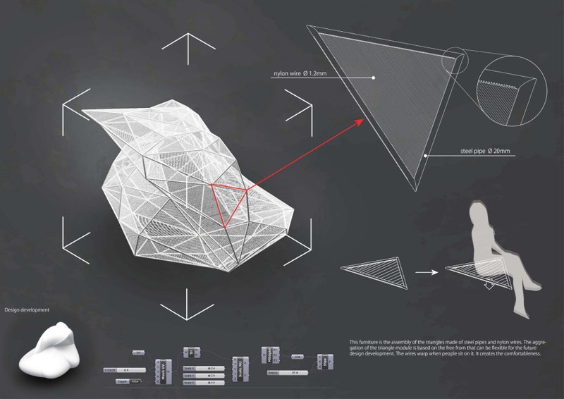 Modular steel and nylon construction showing form flexibility and user interaction.