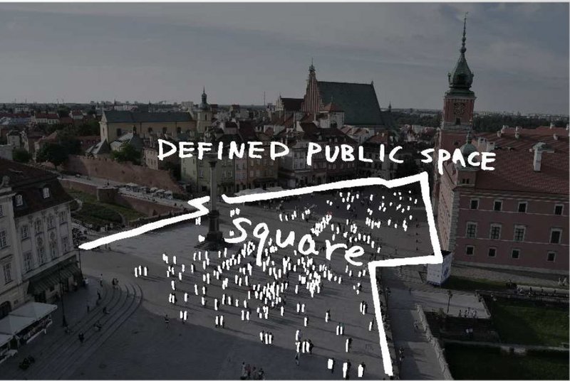 Traditional city square with structured, boundary-based social interactions.
