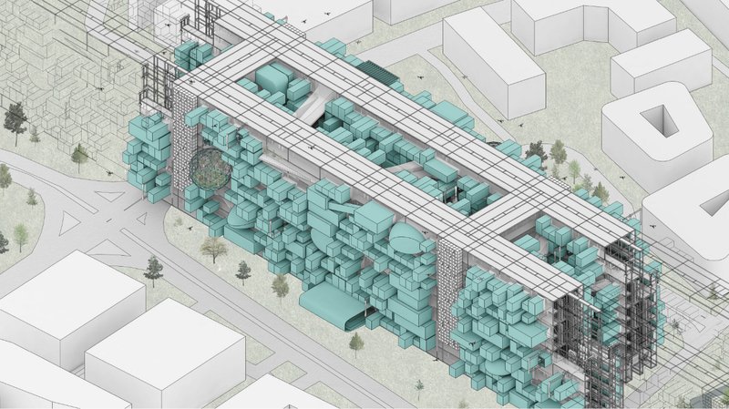 Aerial perspective of Linear City showcasing its modular AI-driven architecture and urban adaptability.