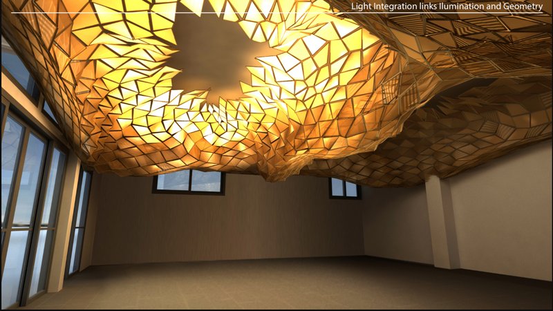 Linking geometry and illumination through adaptive chitosan panels.