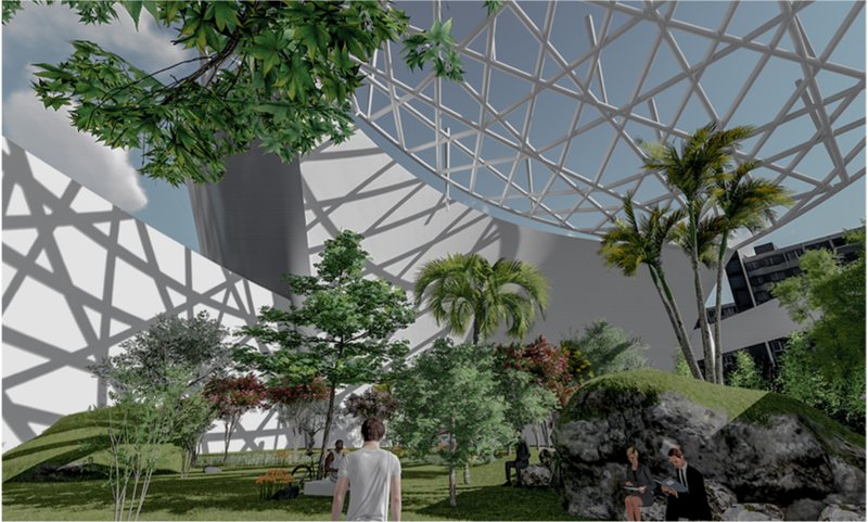 Lush landscapes and shaded atriums create healthier, people-centered environments.