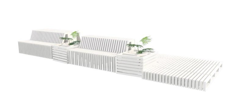 Adaptable Bloc furniture with built-in planters for green urban living.
