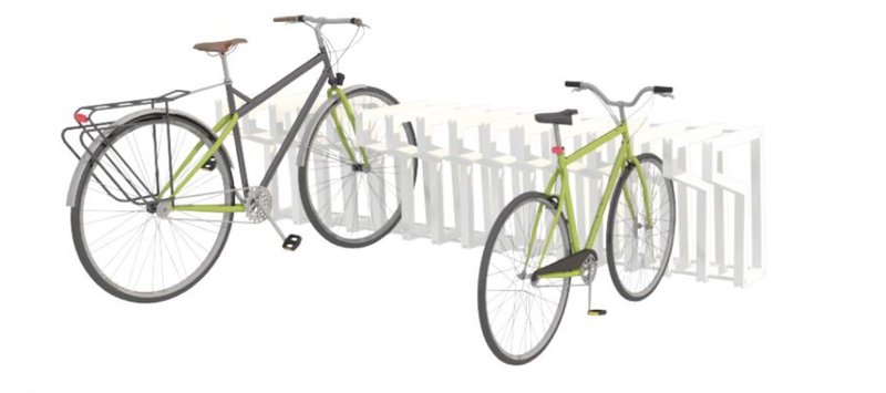 Bloc modules reconfigured as secure, accessible bike racks.