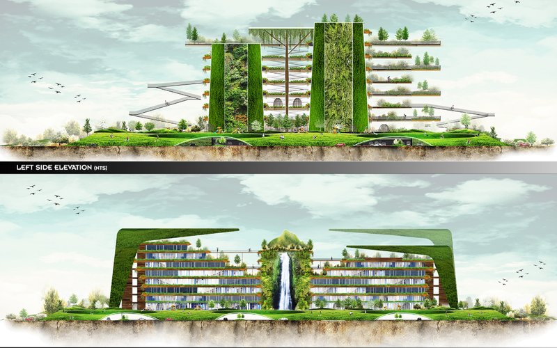 A tropical office village where green infrastructure meets community, wellness, and biodiversity.