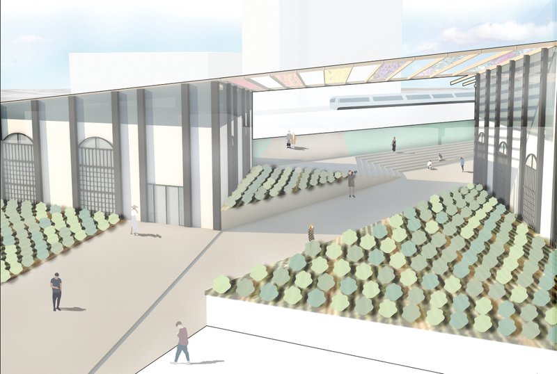 Open green spaces blending agriculture with social interaction.