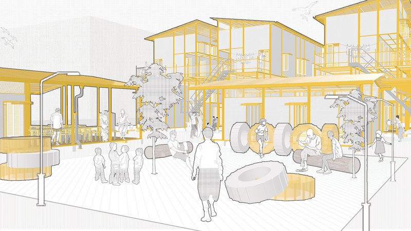 A lively courtyard buzzing with chatter, shared moments, and children at play , the soul of everyday community life.