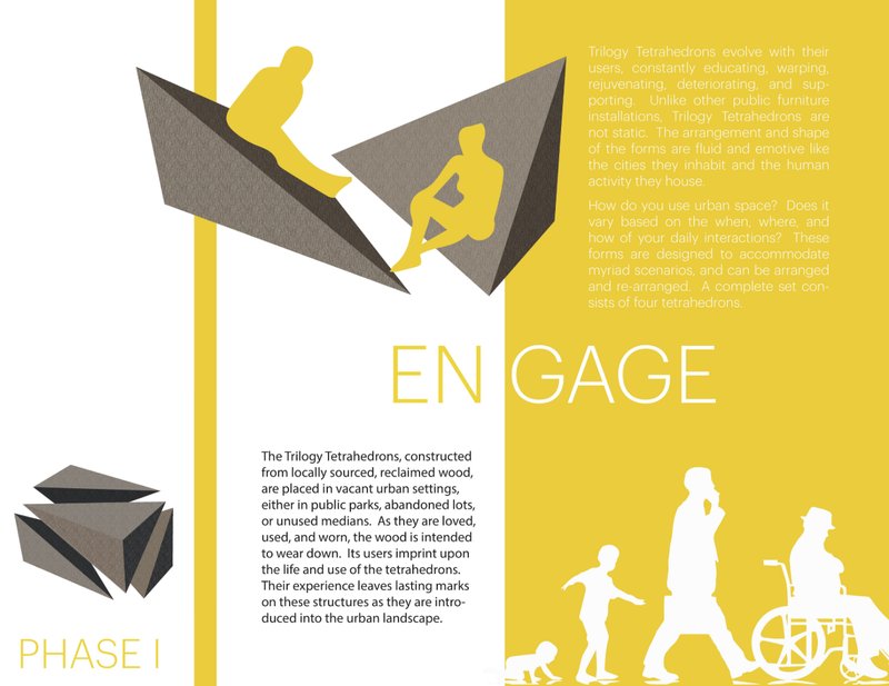 Tetrahedrons as interactive urban sculptures, inviting people to connect with space and each other.