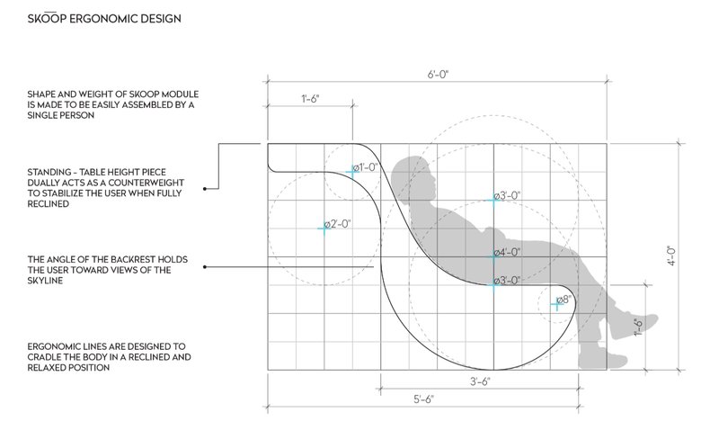 Ergonomic curves cradle the body while framing views of the skyline—Skoop merges comfort, design, and urban relaxation.