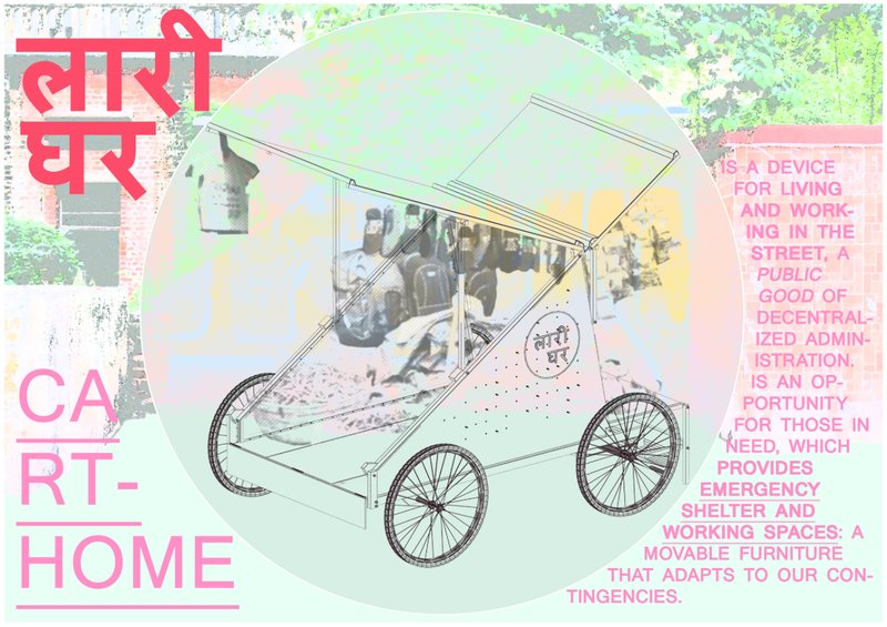 Adapting public space practices, the cart integrates vending, mobility, and DIY construction methods.