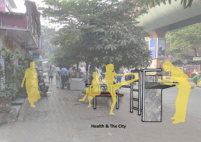 Visualization of how urban furniture integrates into streetscapes, encouraging stretching, rest, and hydration.
