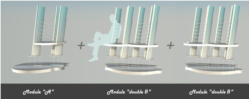 Module A and Double B create a rhythmic system of sculptural seating.