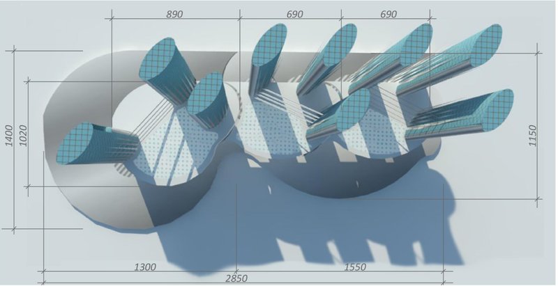 Spatial geometry and modular rhythm visible in the aerial layout.