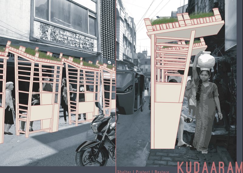 Kudaaram units installed along congested lanes, creating safe pedestrian zones.