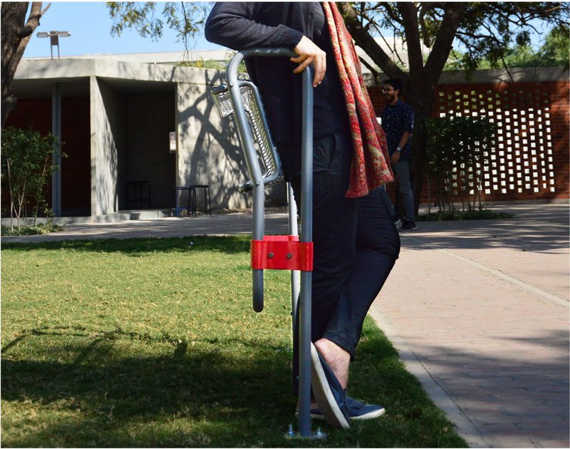 User engaging with the Lean On Barrier as a casual resting point