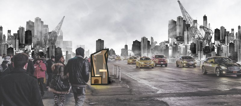 A modular refuge placed within city gaps, offering dignity and safety for the homeless.