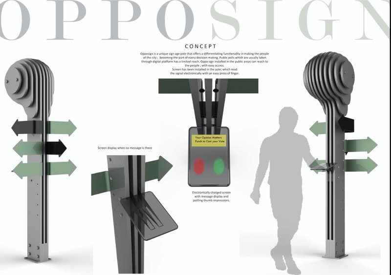 Opposign redefines urban signage with modular poles that double as public opinion interfaces.