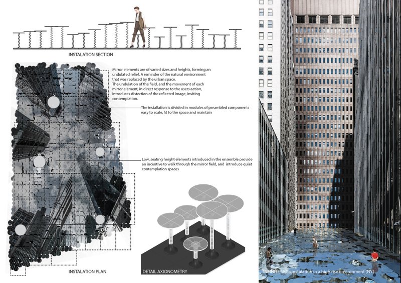Modular mirrored disks create undulating surfaces that invite movement, reflection, and contemplation.