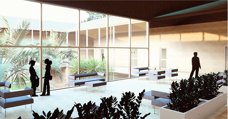 Interior lounges open to garden courtyards, offering calm, breathable environments rooted in biophilic design principles.