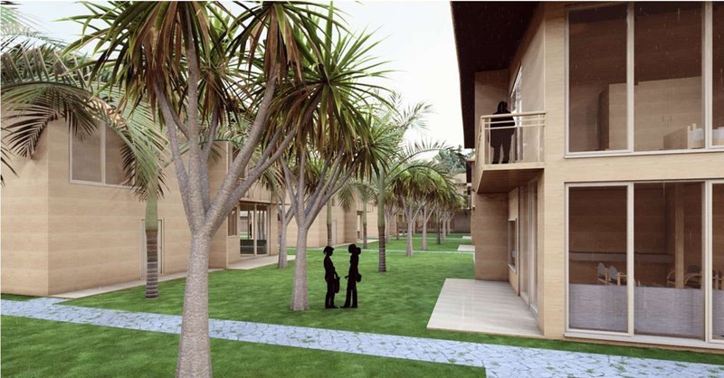 Cacao trees frame private dwellings, where the architecture blends seamlessly with the plantation’s green geometry.