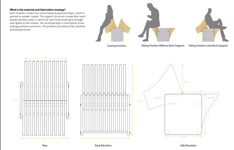 Ergonomic modular design offering multiple seating positions, crafted from banana plywood and stainless steel for structural integrity.