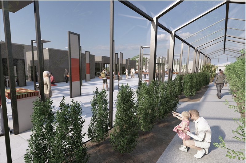 Transparent greenhouse spaces connect nature and architecture, blending agricultural learning with sustainable urban living.