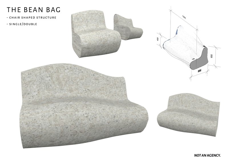 Ergonomic modular chair carved from recycled stone composite, designed for comfort and sustainability.