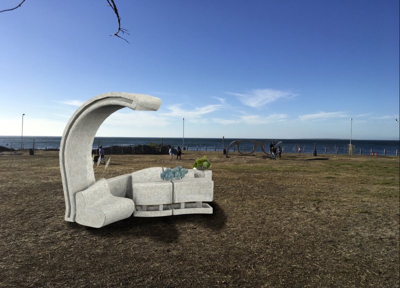 Prototype module placed along Cape Town’s promenade, merging coastal architecture with environmental awareness.