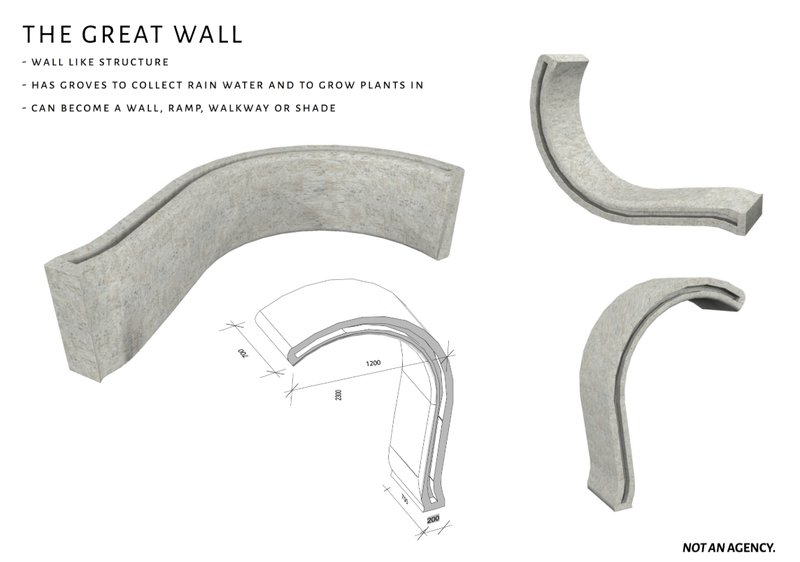 A sculptural wall module that collects rainwater and supports plant growth, blending structure with ecology.