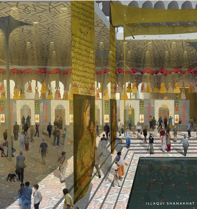 A reinterpretation of cultural identity within a modern marketplace — blending heritage murals and Mughal ornamentation with globalized symbols.