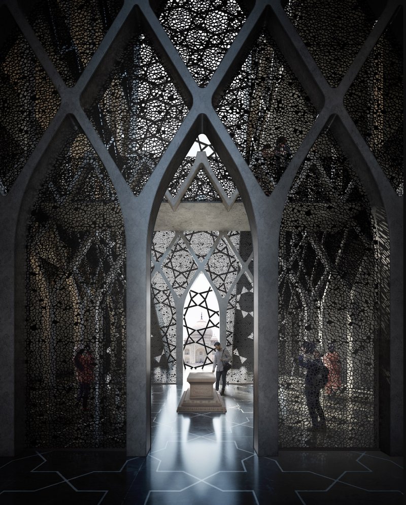 A fractured monument facing the Taj Mahal, symbolizing Shah Jahan’s broken heart and eternal gaze across the Yamuna.