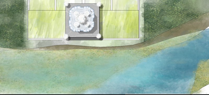 Aerial site plan showing the mirrored relationship between the Taj Mahal and its spectral twin across the Yamuna River.